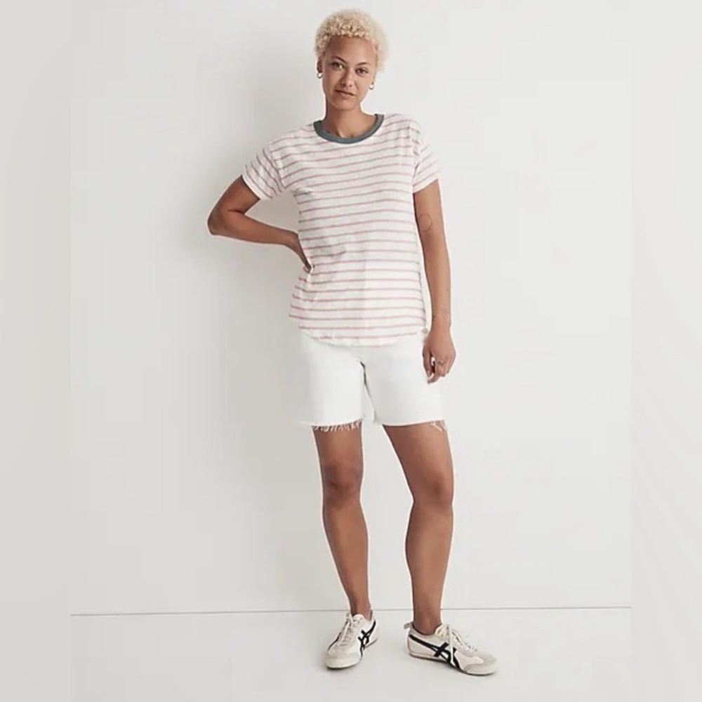 Madewell Shirt Womens Small Whisper Crew Neck Tee Striped Preppy Coastal Casual